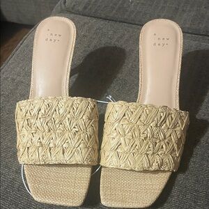 a new day Woven Raffia Slide Sandals - Beige